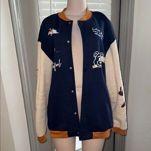 SHEIN Navy and Cream Varsity Jacket with Orange Accents